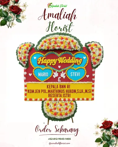 Karangan Papan Bunga Pernikahan di Makroman